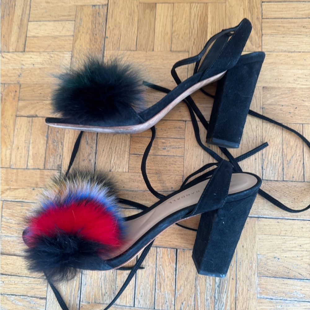 Loeffler Randall Black Heels with Colorful Pom Poms - Picture 2 of 4